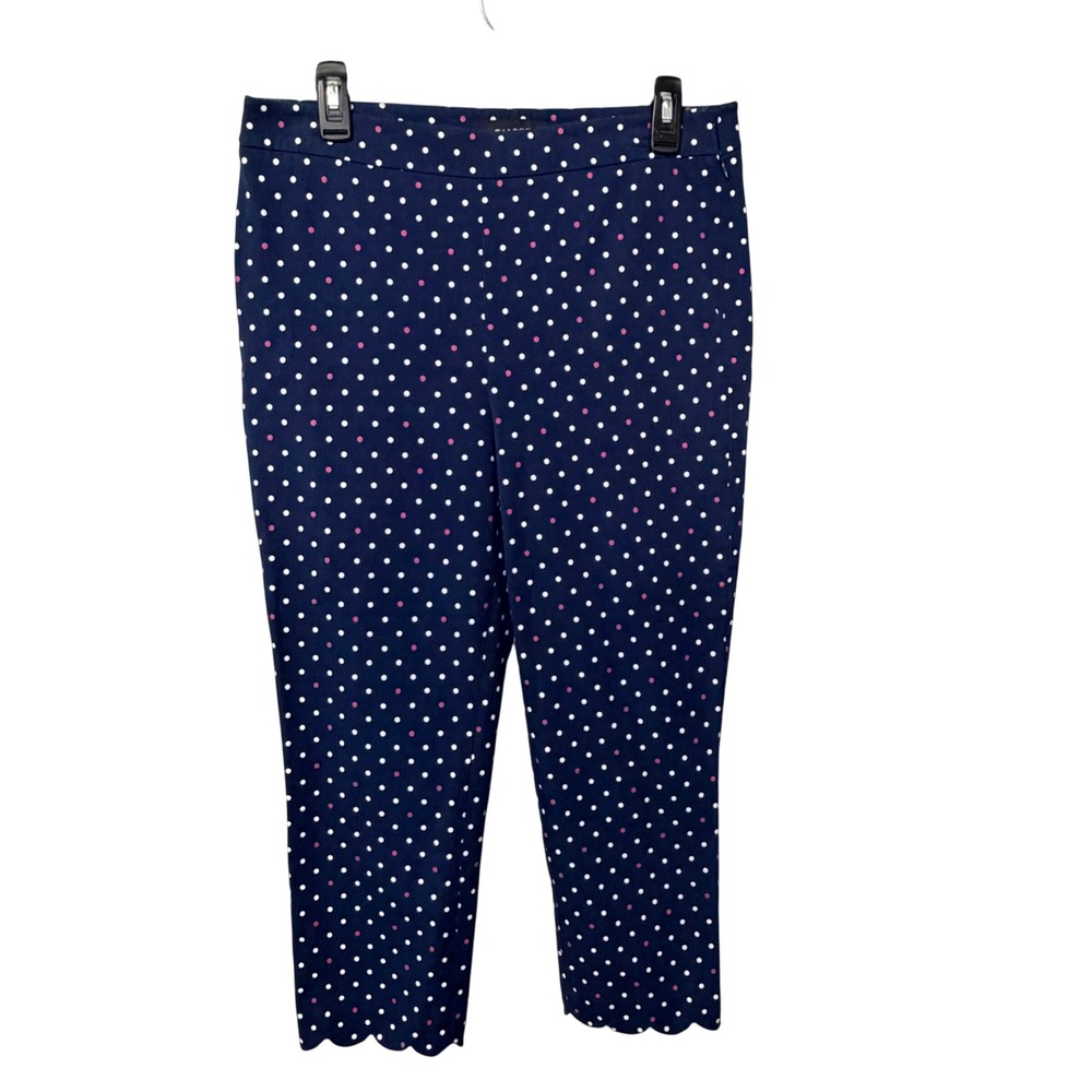 Talbots Chatham Crop Pants Navy Blue Pink White Polka Dot Scalloped Hem Size 8